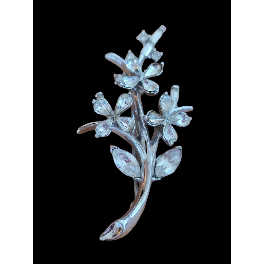 Crown Trifari Alfred Philippe Star Flower Clear Rhinestone Rhodium Brooch